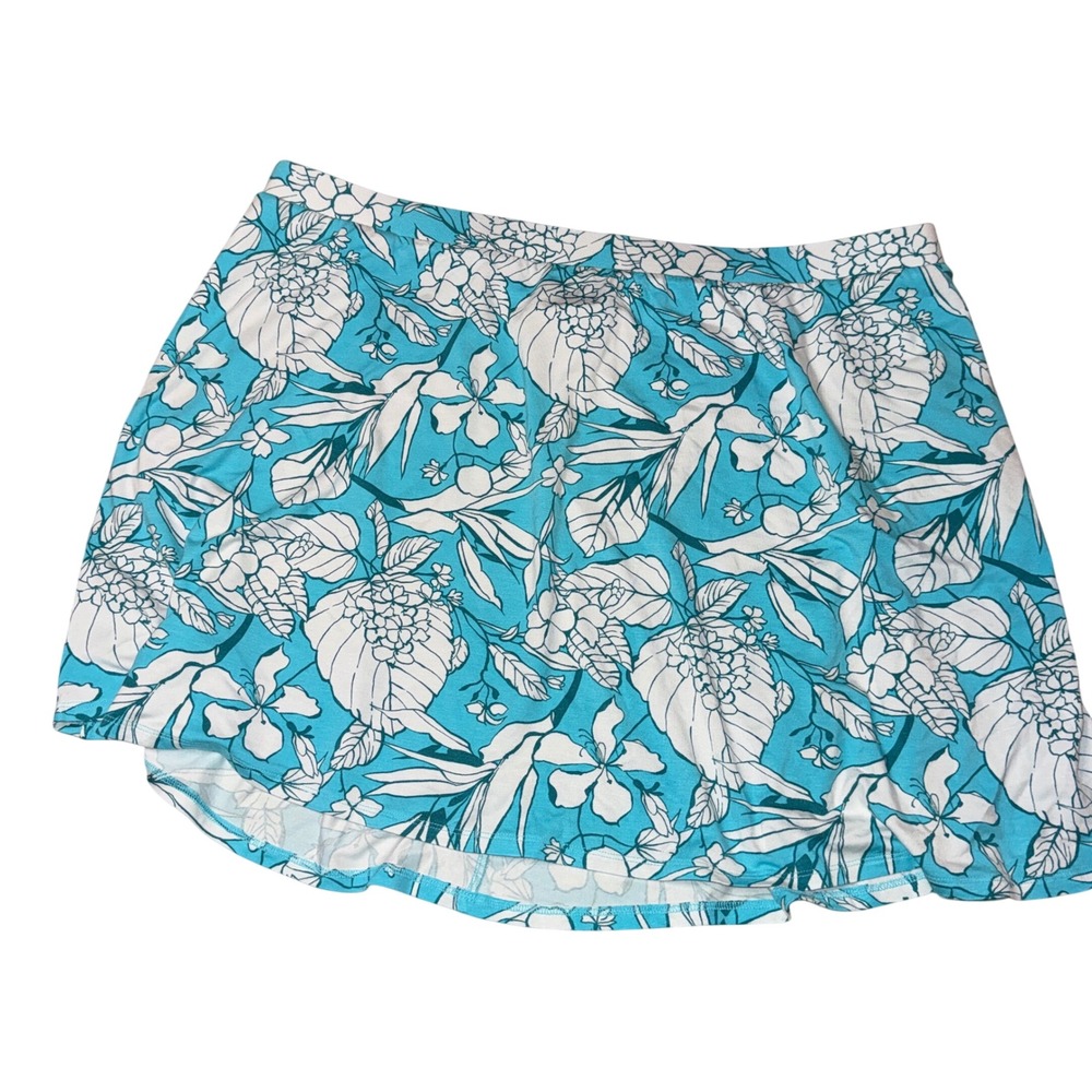 Lane Bryant Floral Skirt 22/24 Turquoise White floral Plus Size Pull On Knit NWT